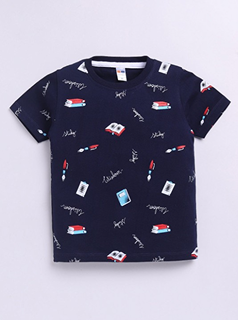 Boys Conversational Printed Round Neck Cotton T-shirt